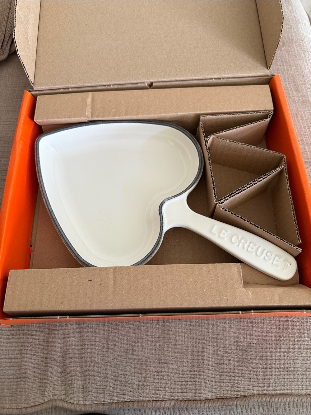Le Creuset White Heart-Shaped Skillet with Gray Rim NWT